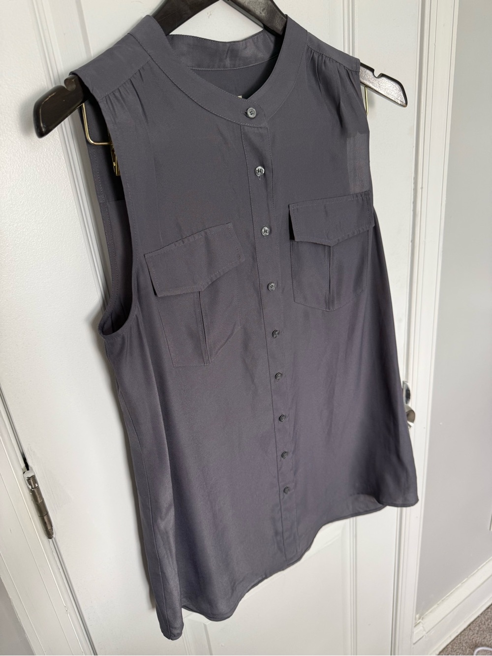 J. Crew Sleeveless Button-Front Top in Charcoal Gray